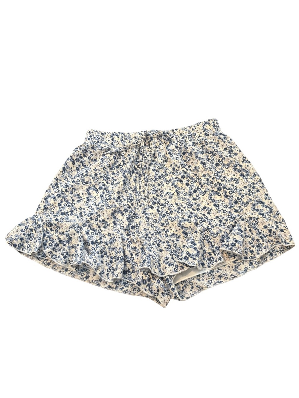 Floral Ruffle Hem Women's Shorts - Blue/White